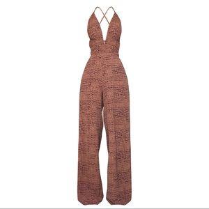Stone Printed Halterneck Wide Leg Jumpsuit